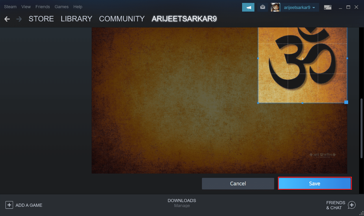 sesuaikan ukuran gambar dan klik tombol Simpan di aplikasi Steam