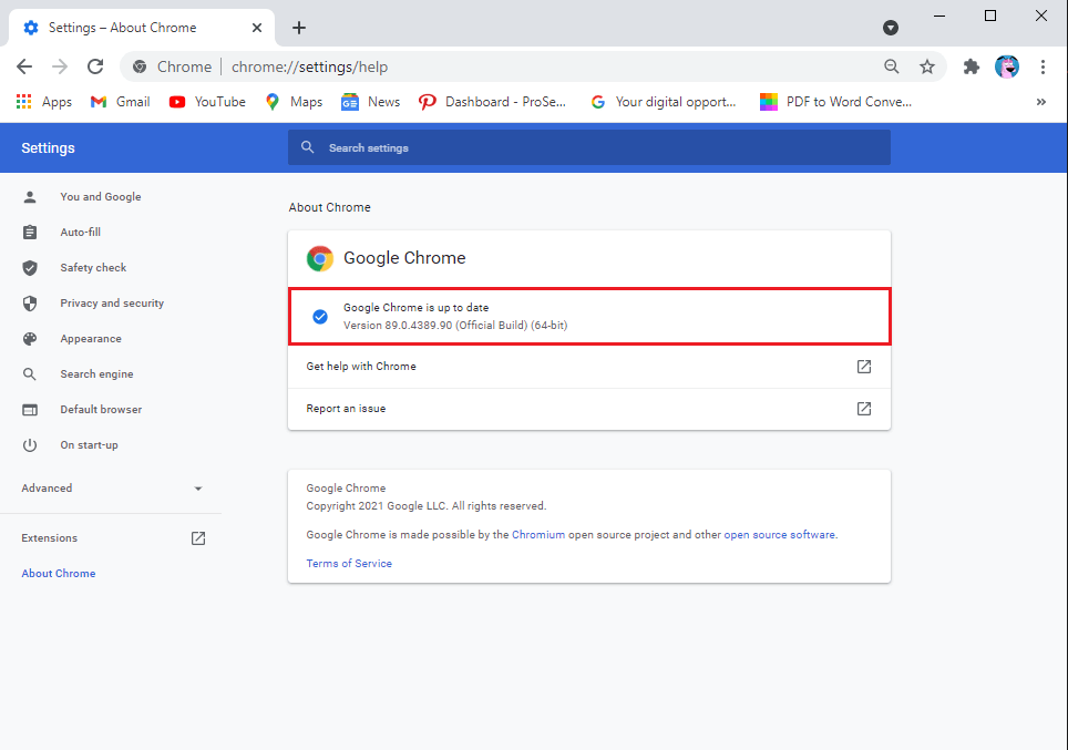 Instale las nuevas actualizaciones si las hay. Si no hay actualizaciones, verá el mensaje "Google Chrome está actualizado".