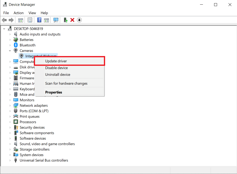 Klik kanan pada webcam Terintegrasi dan klik Perbarui driver