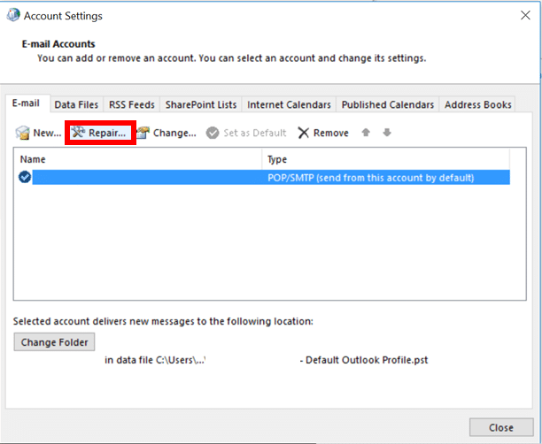 Buka tab Email dan klik opsi Perbaikan. Cara Memperbaiki Aplikasi Outlook Tidak Bisa Dibuka