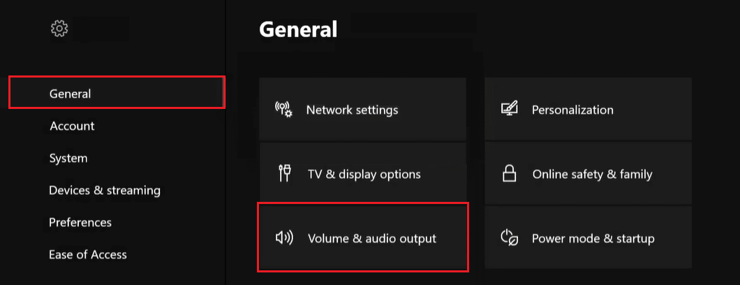 klik opsi volume dan output audio di pengaturan umum xbox one