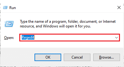 Digite Regedit e pressione a tecla Enter