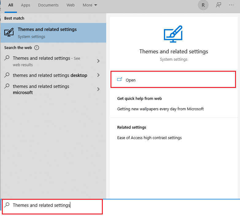 Digite Temas e configurações relacionadas e clique em Abrir no painel direito. Como salvar o layout da área de trabalho no Windows 10
