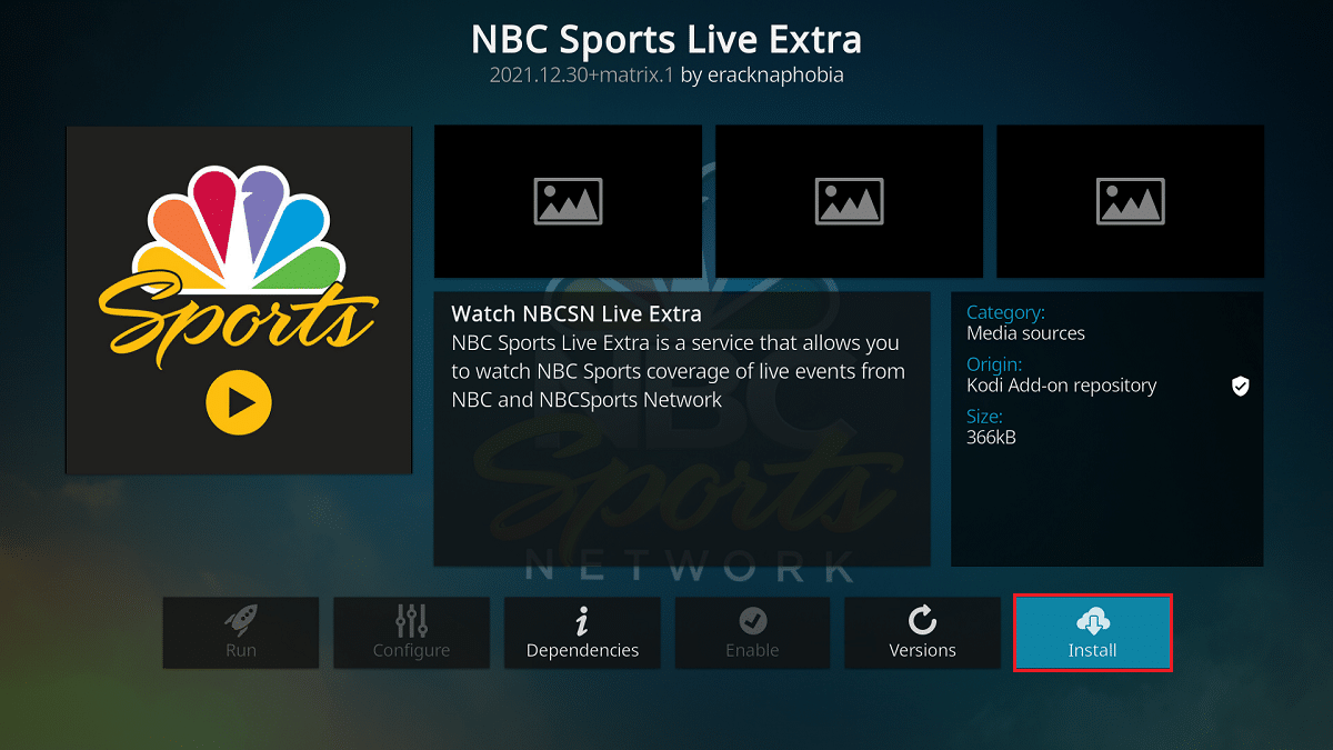 單擊在 Kodi 上安裝 NBC Sports 直播添加。如何在 Kodi 上觀看 NFL