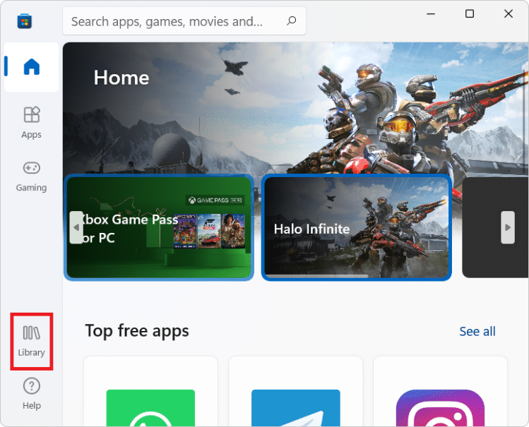 klik pada menu Perpustakaan di Microsoft Store