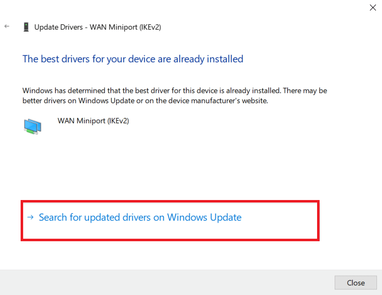 Klik Cari driver yang diperbarui pada Pembaruan Windows.