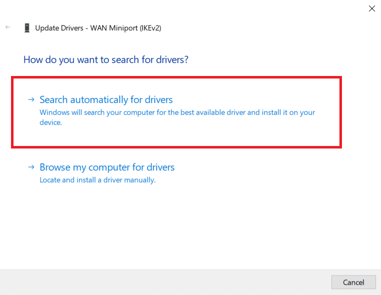 Dari pop up pilih Cari secara otomatis untuk driver.