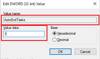 Atur data Nilai ke 1 dan ketik nama Nilai sebagai AutoEndTask.