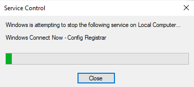 Un pop-up de control al serviciului cu mesajul Windows încearcă să oprească următorul serviciu pe computerul local... va clipi