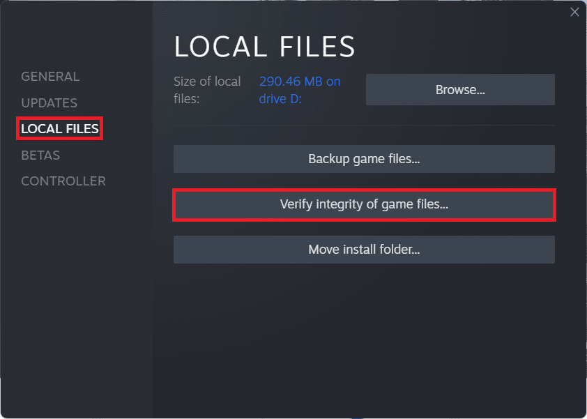 轉到本地文件並在 Steam 遊戲屬性 Windows 11 中選擇驗證遊戲文件的完整性...