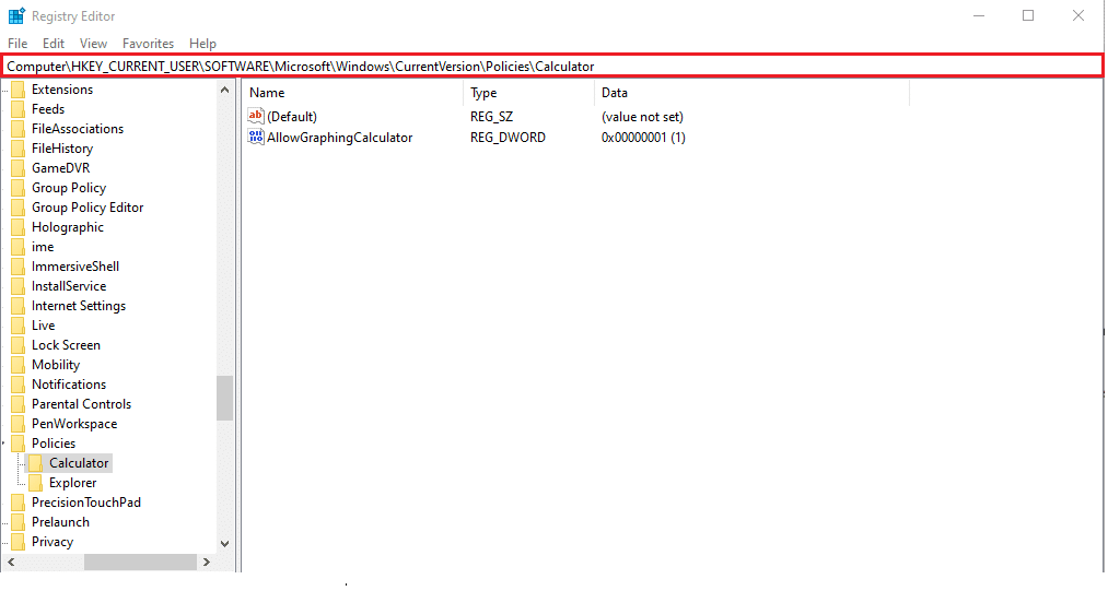 Collez le chemin suivant dans la barre d'adresse et appuyez sur la touche Entrée. Comment activer le mode graphique de la calculatrice dans Windows 10