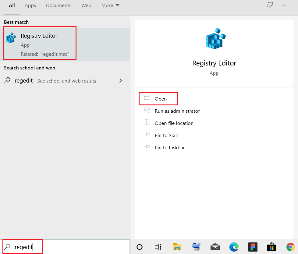 tapez Registry Editor dans le menu de recherche de Windows et cliquez sur Ouvrir.