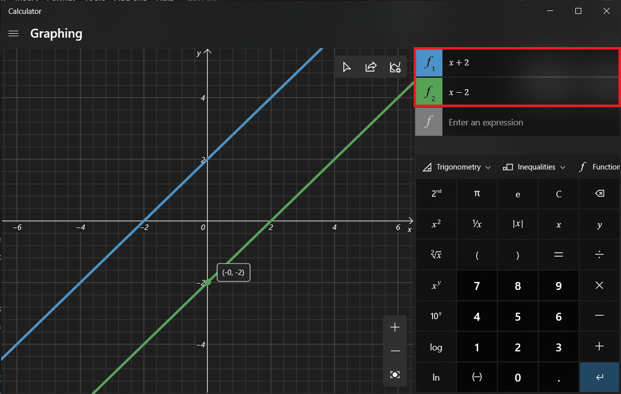 En haut à droite, vous pouvez entrer une équation pour laquelle vous souhaitez tracer un graphique. Appuyez sur la touche Entrée de votre clavier après avoir tapé l'équation pour la tracer. Comment activer le mode graphique de la calculatrice dans Windows 10