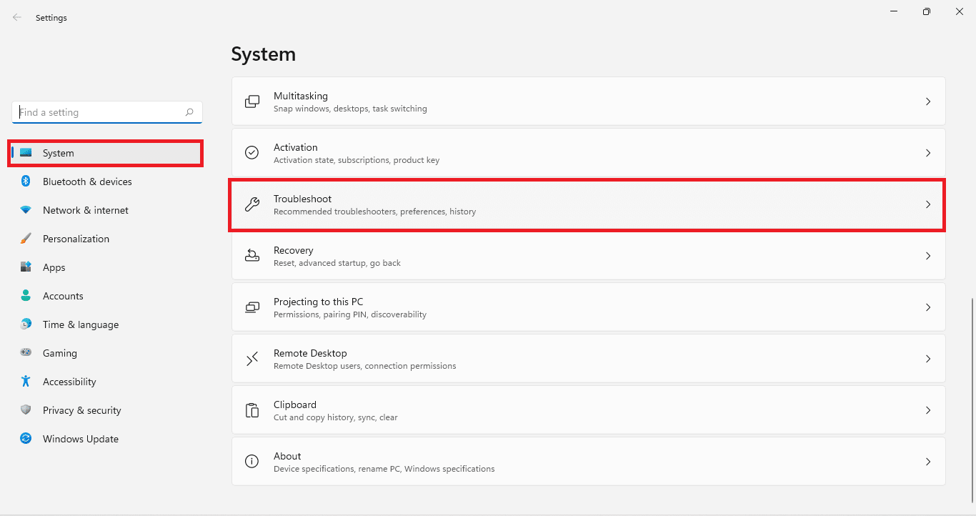 Opsi pemecahan masalah dalam pengaturan. Cara Memperbaiki Halo Infinite No Ping ke Kesalahan Pusat Data kami di Windows 11