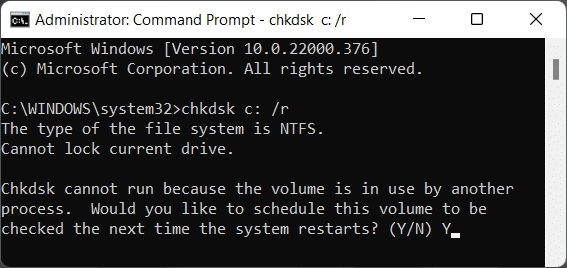 Invite de commande exécutant chkdsk