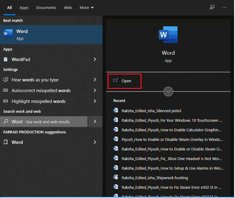 Ketik Word di menu Start dan klik Open untuk meluncurkan. Cara Mengenkripsi Folder di Windows 10