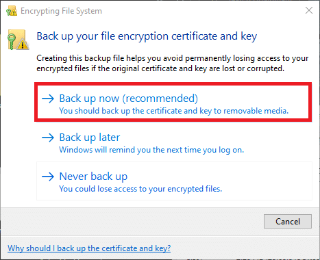 Buka notifikasi dan klik Cadangkan sekarang untuk melanjutkan. Cara Mengenkripsi Folder di Windows 10