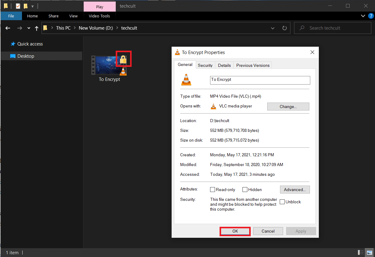 File terenkripsi akan ditandai dengan gembok kecil di sudut kanan atas thumbnail file.