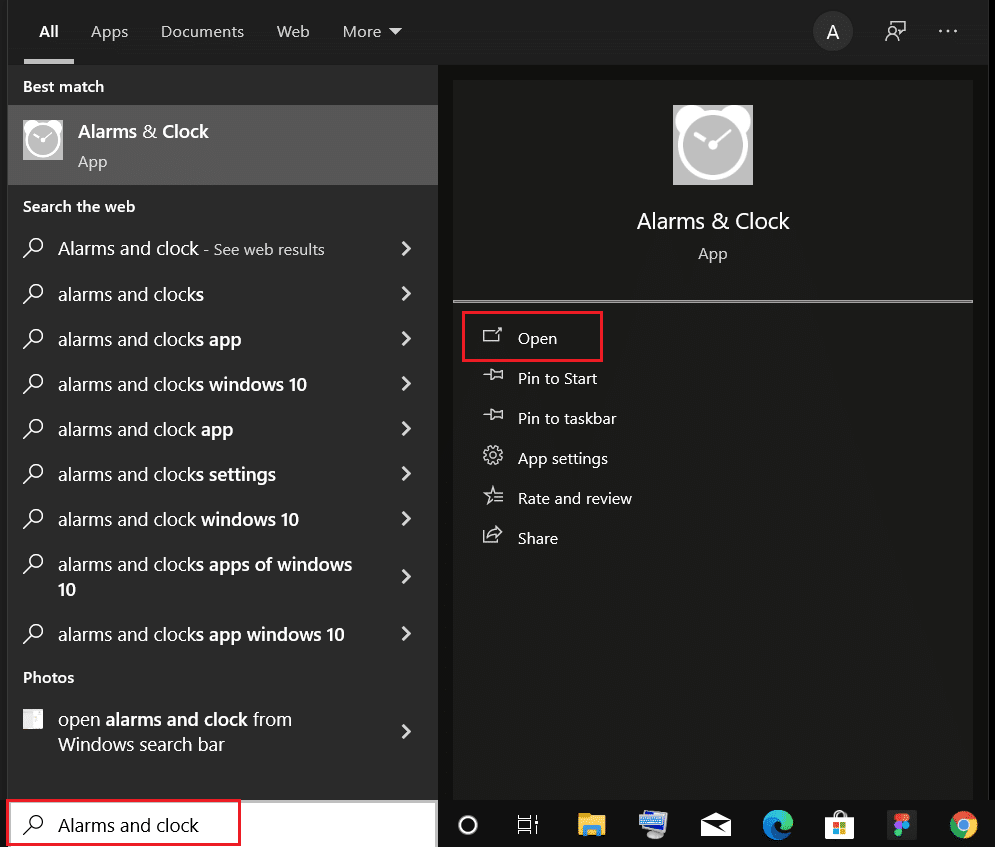tekan tombol windows dan ketik alarm dan jam dan klik Buka. Cara Mengatur Alarm di Windows 10 dan mengizinkan pengatur waktu bangun