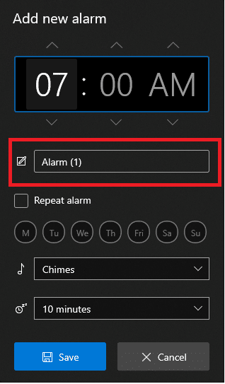 Beri nama untuk alarm Anda. Ketik nama di kotak teks di sebelah ikon seperti pena