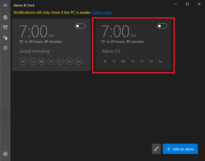 Untuk menghapus alarm, klik pada kartu alarm yang disimpan