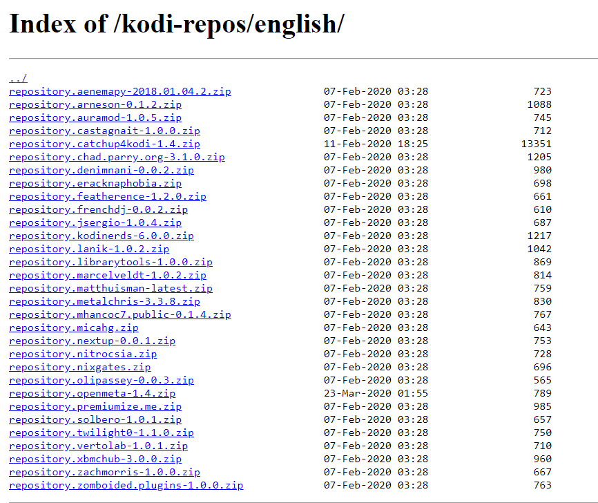 Страница загрузки репозитория Kodi TV дополнений