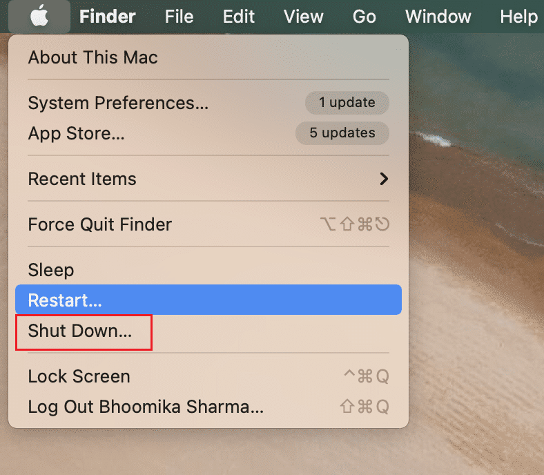 pilih opsi Matikan... di MacBook. Cara Memperbaiki Mikrofon yang Tidak Berfungsi di Mac