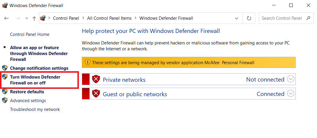 Klik opsi Hidupkan atau matikan Windows Firewall