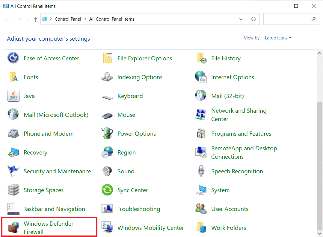 Pilih Windows Defender Firewall