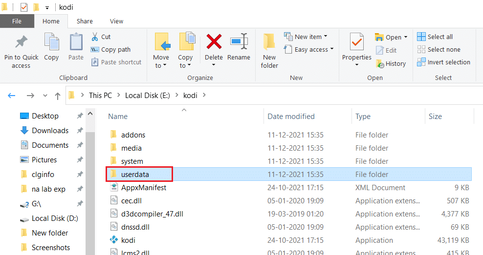 pilih folder data pengguna di Kodi