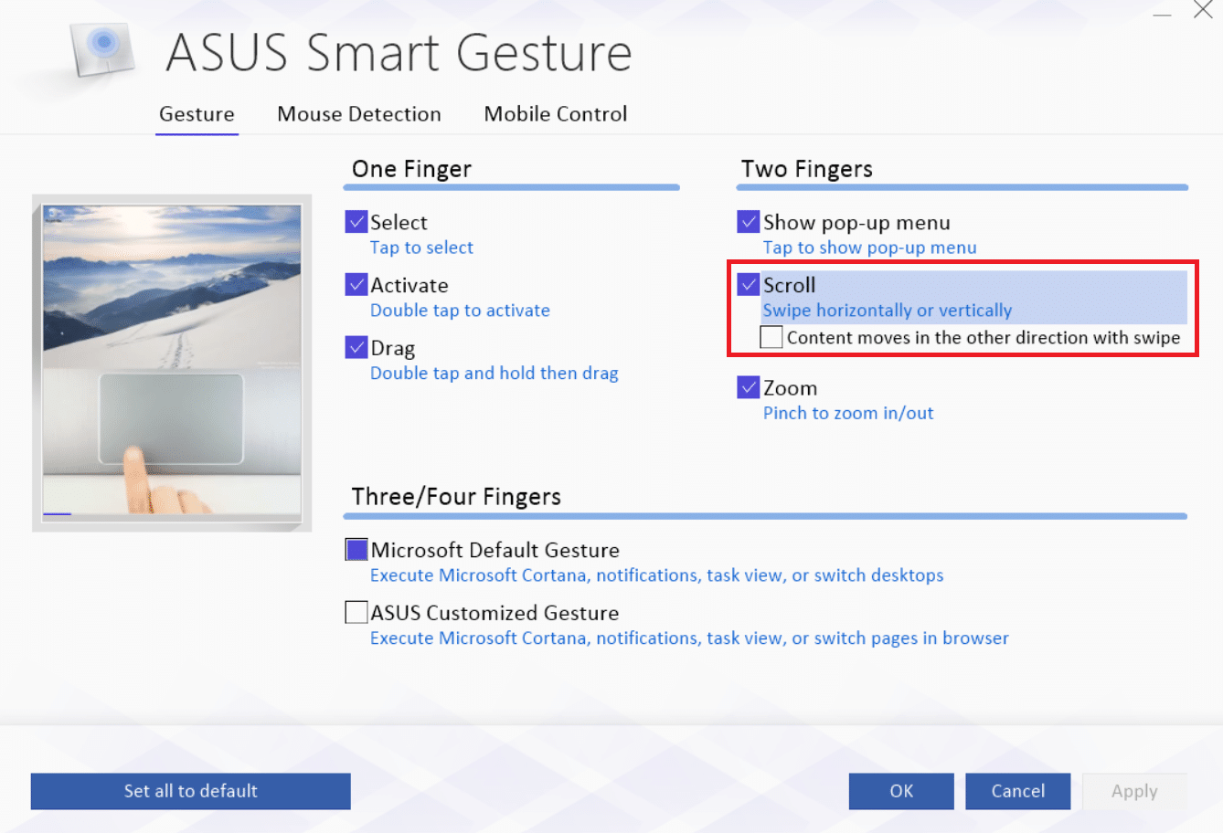 Asus Smart Gesture untuk menyesuaikan