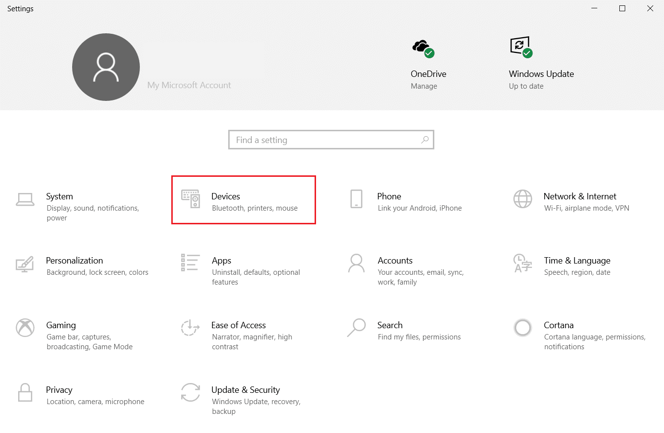 klik Pengaturan perangkat di Pengaturan Windows. Perbaiki Touchpad Scroll Tidak Bekerja di Windows 10