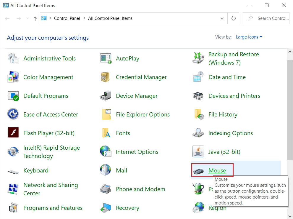 klik menu Mouse di Control Panel.