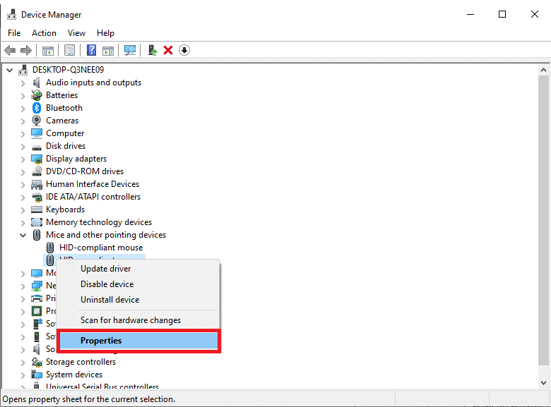 Pilih Properti dari menu. Perbaiki Touchpad Scroll Tidak Bekerja di Windows 10