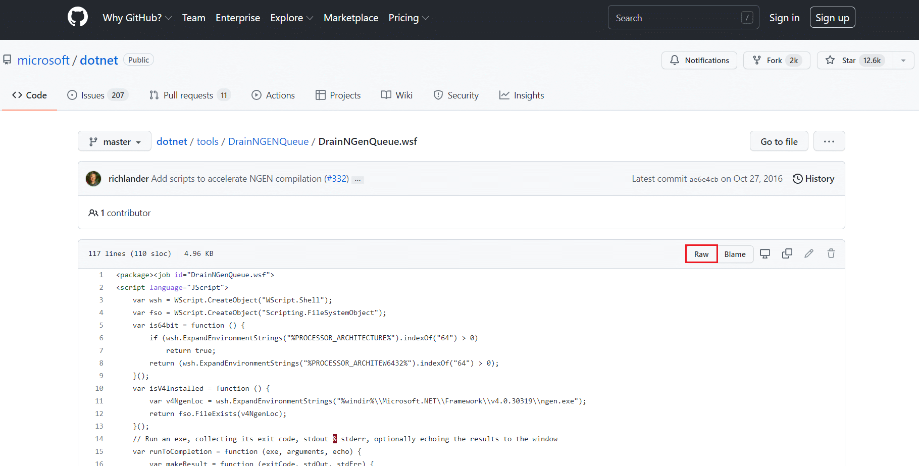 нажмите на опцию Raw на странице github