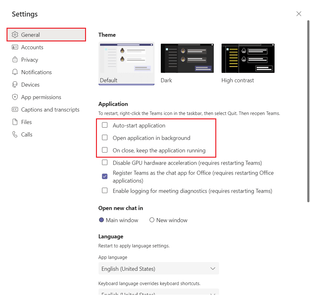 hapus centang nonaktifkan opsi startup otomatis di Pengaturan Umum Microsoft Teams