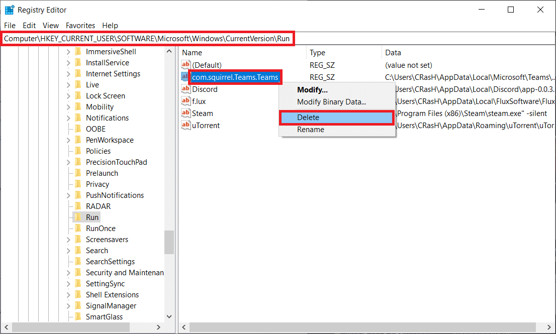 Di panel kanan, klik kanan pada com.squirrel.Teams.Teams dan pilih Hapus dari menu. Cara menonaktifkan peluncuran otomatis Tim Microsoft di Windows 10