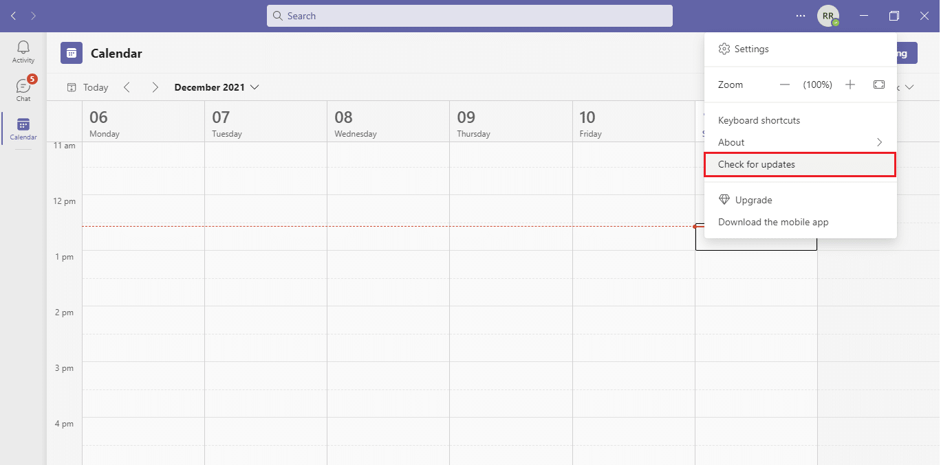 Di Teams, klik ikon tiga titik dan pilih Periksa pembaruan dari menu. Cara Menghentikan Microsoft Teams dari Pembukaan di Startup