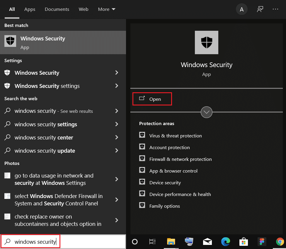 通过 Windows 搜索栏打开 Windows 安全