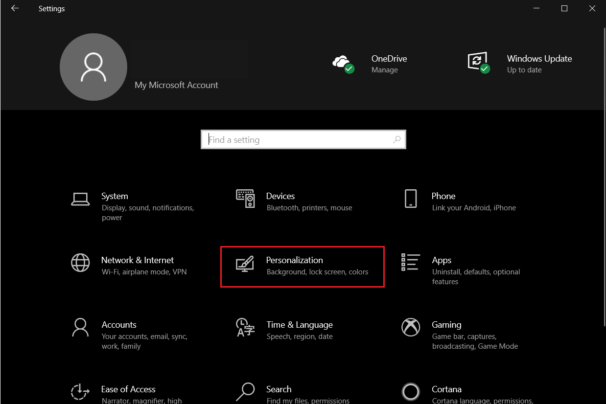 klik Personalisasi dari Pengaturan Windows