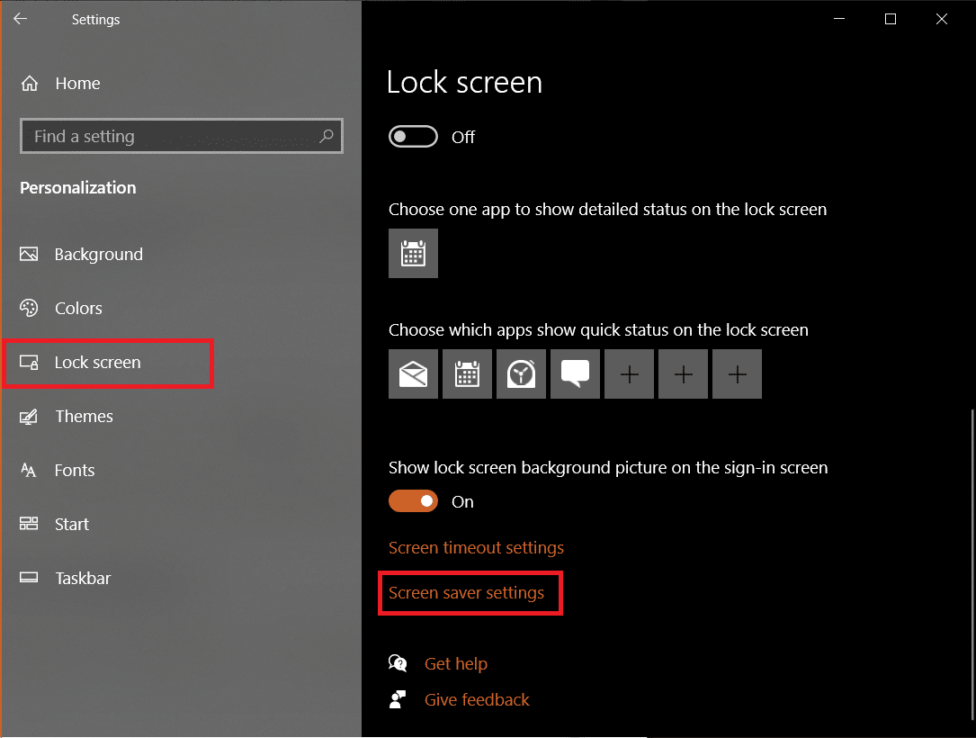 Gulir ke bawah di panel kanan dan klik Pengaturan screen saver.