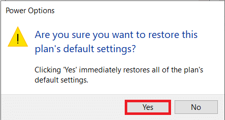 Munculan yang meminta konfirmasi tindakan akan muncul. Klik Ya untuk segera mengembalikan pengaturan daya. Perbaiki Mode Tidur Windows 10 Tidak Berfungsi