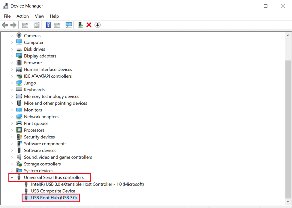 klik dua kali pada pengontrol bus serial Universal dan pilih driver USB Root Hub di Pengelola Perangkat