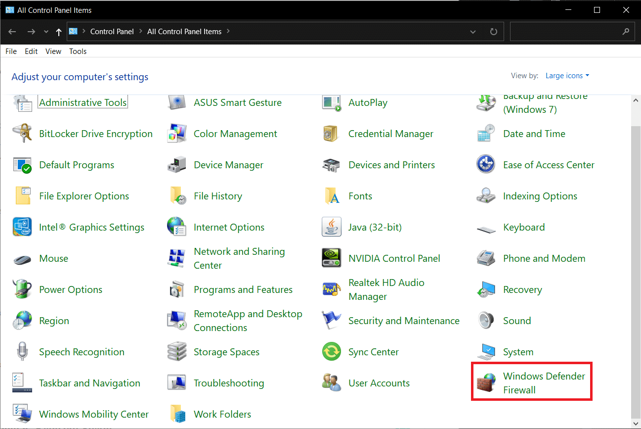 Klik pada Windows Defender Firewall
