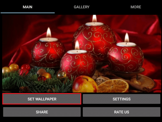 ketuk tombol setel wallpaper di aplikasi Android Christmas Candle 3D Wallpaper