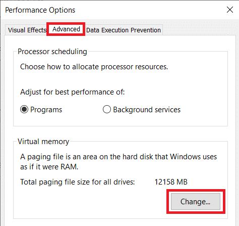 Buka tab Advanced dari Window berikut dan tekan tombol Change… di bawah bagian Virtual memory.