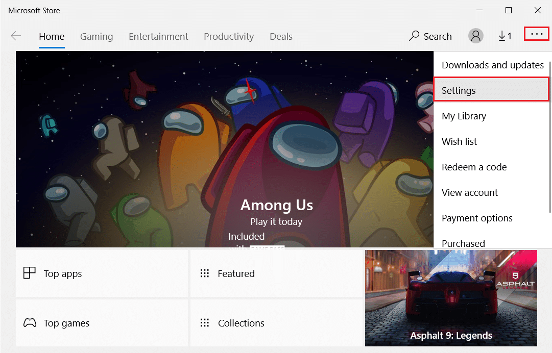klik ikon tiga titik dan pilih Pengaturan di Microsoft Store