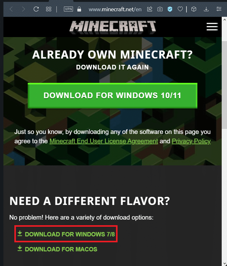 Mengunduh Peluncur Minecraft dari situs web resmi. Perbaiki Kesalahan Minecraft 0x803f8001 di Windows 11