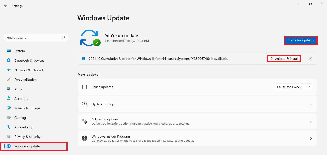 Tab pembaruan Windows di aplikasi Pengaturan
