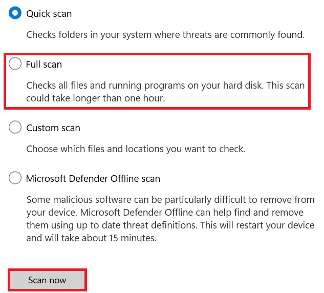 Berbagai jenis Pemindaian tersedia di Keamanan Windows. Cara Memperbaiki Kesalahan Minecraft 0x803f8001 di Windows 11
